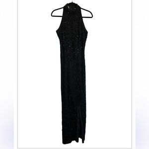 Vintage Laurence Kazar Black Silk Sequin Maxi Evening Gown